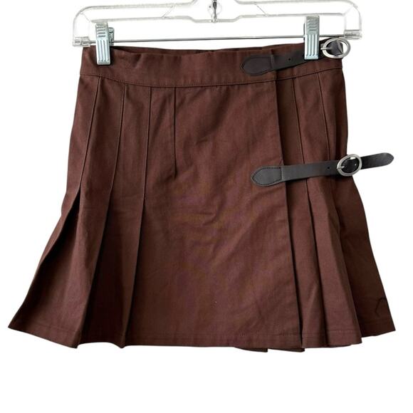 NWT RSQ Brown Pleated Mini Skirt with Buckle Detail - Size XS - Picture 1 of 5